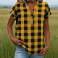 thumbnail image 2 of Miluxas Womens Summer Plaid Short Sleeve Tunic Tops Loose Fit Casual T-Shirt Button Up Blouses Yellow XXL(XXL), 2 of 8