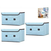 Fabric Storage Bins with Lid [3-Pack] Foldable Closet Storage Boxes for Shelves, Large Collapsible Clothing Organizers Containers,Cube Storage Basket Box for Home (Blue, 14.7" x 9.4" x 9.4")