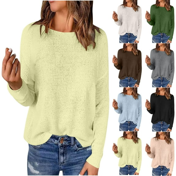 WMTBSRSW Women's Long Sleeve Tops Lightweight Braethable Crewneck Sweater Plain Casual Tunic Pullover White XXL