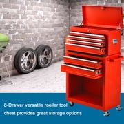Odaof 8 Drawer Mechanic Tool Chest with Wheels Heavy Duty Rolling Tool Box Cabinet with Riser Sliding Drawers Keyed Locking System Top Detachable Toolbox Organizer for Workshop Red