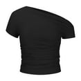 thumbnail image 5 of Besolor Off Shoulder Tops for Women Short Sleeve Ruched Tight Shirts Going out T-Shirt Slim Crop Top Trendy Clothes 2025, 5 of 5