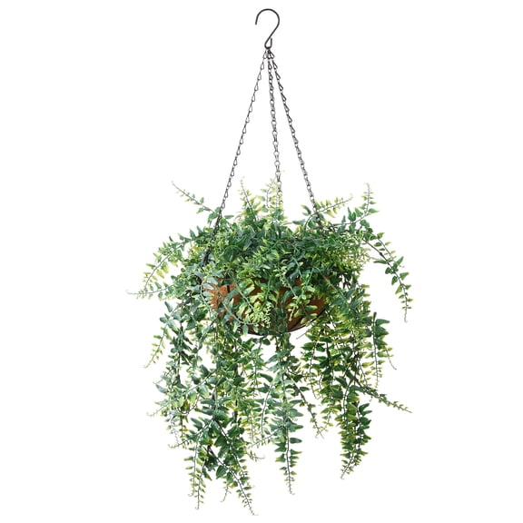 National Tree Company Artificial Hanging Basket, Fern Leaves, Green, Outdoor Collection, 21 Inches