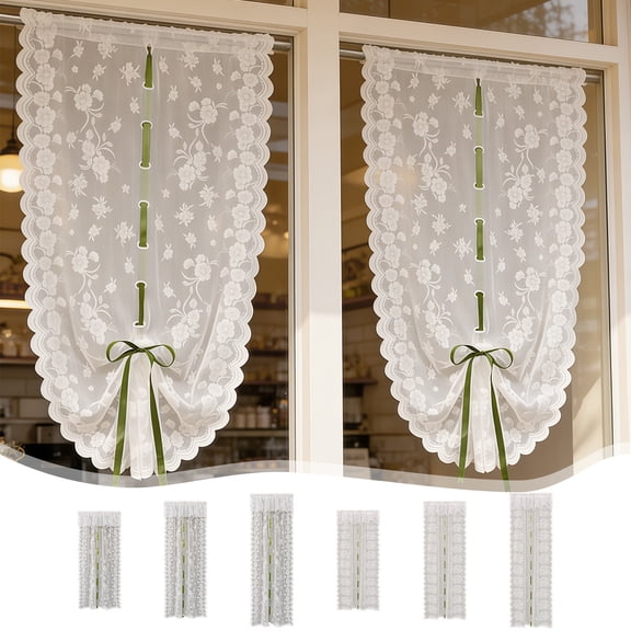Floral Lace Sheer and Blackouts Curtain, Romantic Translucent Rod Pocket Short Window Treatments for Bedroom Kitchen, 1x Short Curtain, White, 31.49" x 78.74", AKLJWH