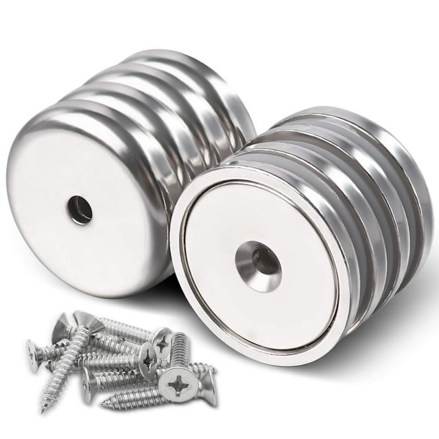 AmPm Neodymium Round Base Cup Magnet,60LBS Strong Rare Earth Magnets with Heavy Duty Countersunk Hole and Stainless Screws for Refrigerator Magnets,Office,Craft,etc-Dia 0.98 inch-Pack of 12