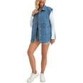 thumbnail image 2 of INSPIRE CHIC Women's Coat Oversized Denim Vest Collared Button Down Sleeveless Long Jean Jacket 2XL Blue, 2 of 6