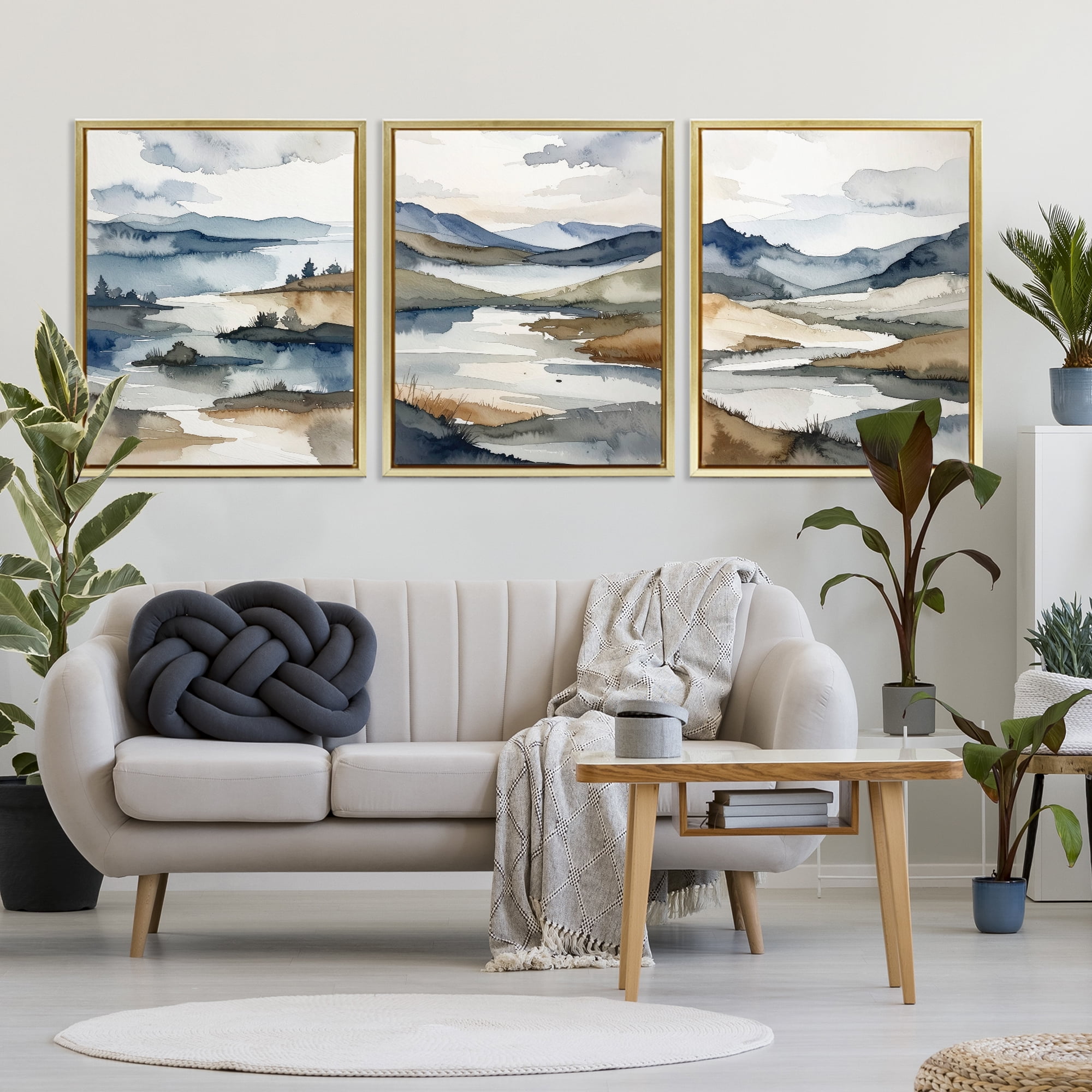 Stupell Industries Continuous Flow Of Water 3 Piece Gold Framed Floater Canvas Set, design by Alonza Saunders