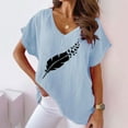thumbnail image 3 of TSADFHJI Chandails en Molleton Femmes T-Shirt Imprimé Ample Décontracté Col Rond Manches Courtes T-Shirt Femmes P Bleu, 3 of 4