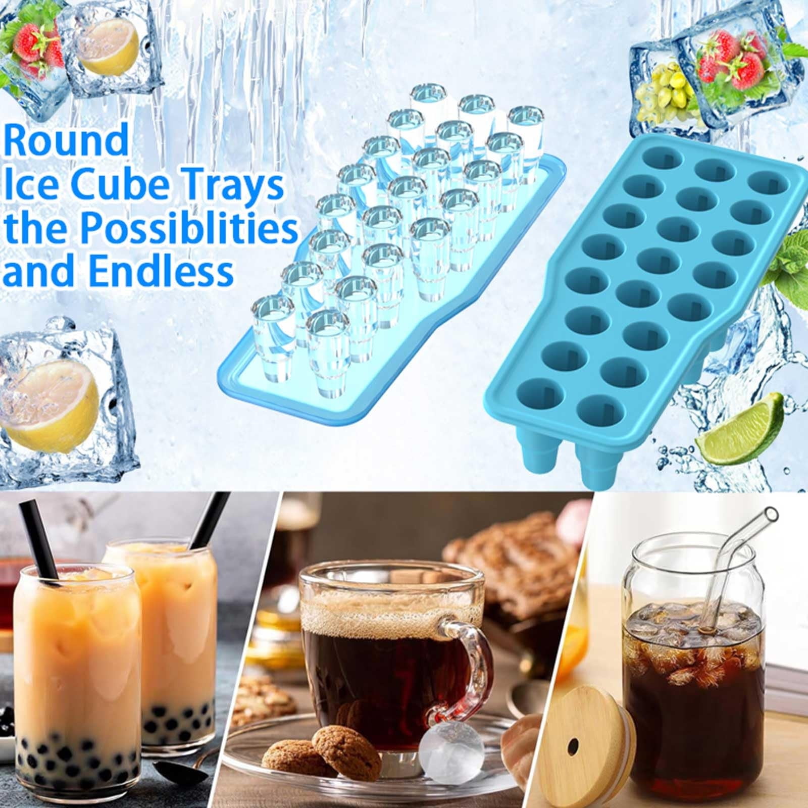 Leatfisat Ice Cube Tray, Silicone Ice Cube Molds With Lid For Tumbler, For Chilling , Cocktails, Drinks, Coffee, Easy Fill And Release Ice Maker