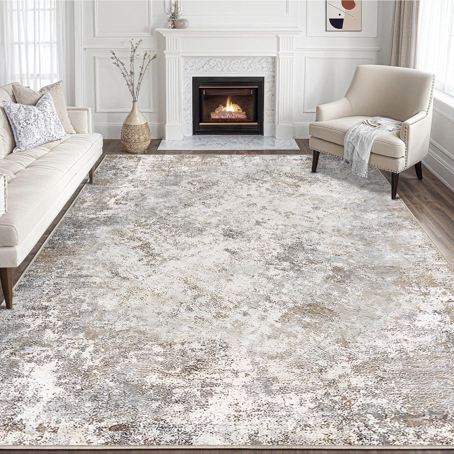 TECHVIDA Area Rug 5x7,Modern Abstract Rug,Machine Washable for Living Room Rugs, Foldable Nonslip Indoor Carpet,Bedroom Living Room-Gray