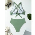 thumbnail image 4 of MSJUHEG Bikinis Set,Crisscross Tie Back Bathing Suit,Floral Swimsuits for Women,Ribbed Swimsuit for Women,Bikini Sets for Women,Tummy Control Swimsuits for Women, Mint Green 2XL, 4 of 4