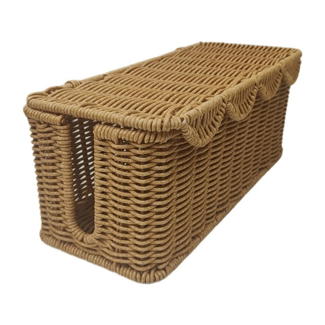 Caja organizadora de cables de ratán hecha a mano, protectora, multifunción, suministros de decoración Altura de 13.5 cm