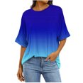 thumbnail image 6 of Lmnyox Crew Neck T Shirt for Women Half Sleeve Gradient Print Tee Shirt Casual Loose Summer Tops with Pocket, 6 of 7