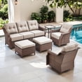 thumbnail image 2 of Bellefurn Luxury High Back Outdoor Furniture Set with 6 inch Thick Cushion,Patio Furniture Set with Swivel Rocker Chair,Sofa and Coffee Table,5 PCS Wicker Conversation Set for Yard,Deck,Poolside, 2 of 11