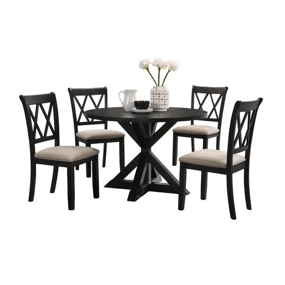Roundhill Furniture Windvale Cross-Buck Wood 5-Piece Dining Set in Black