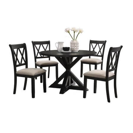 Windvale Cross-Buck Wood 5-Piece Dining Set in Black