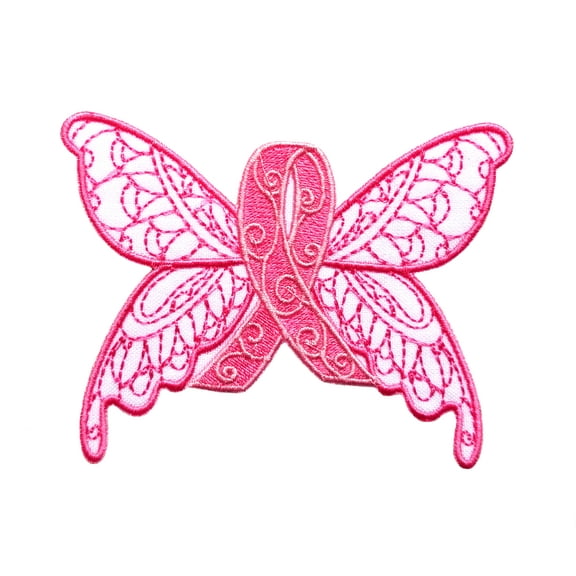 Breast Cancer Awareness Butterfly Embroidered Sew/Iron On Patch