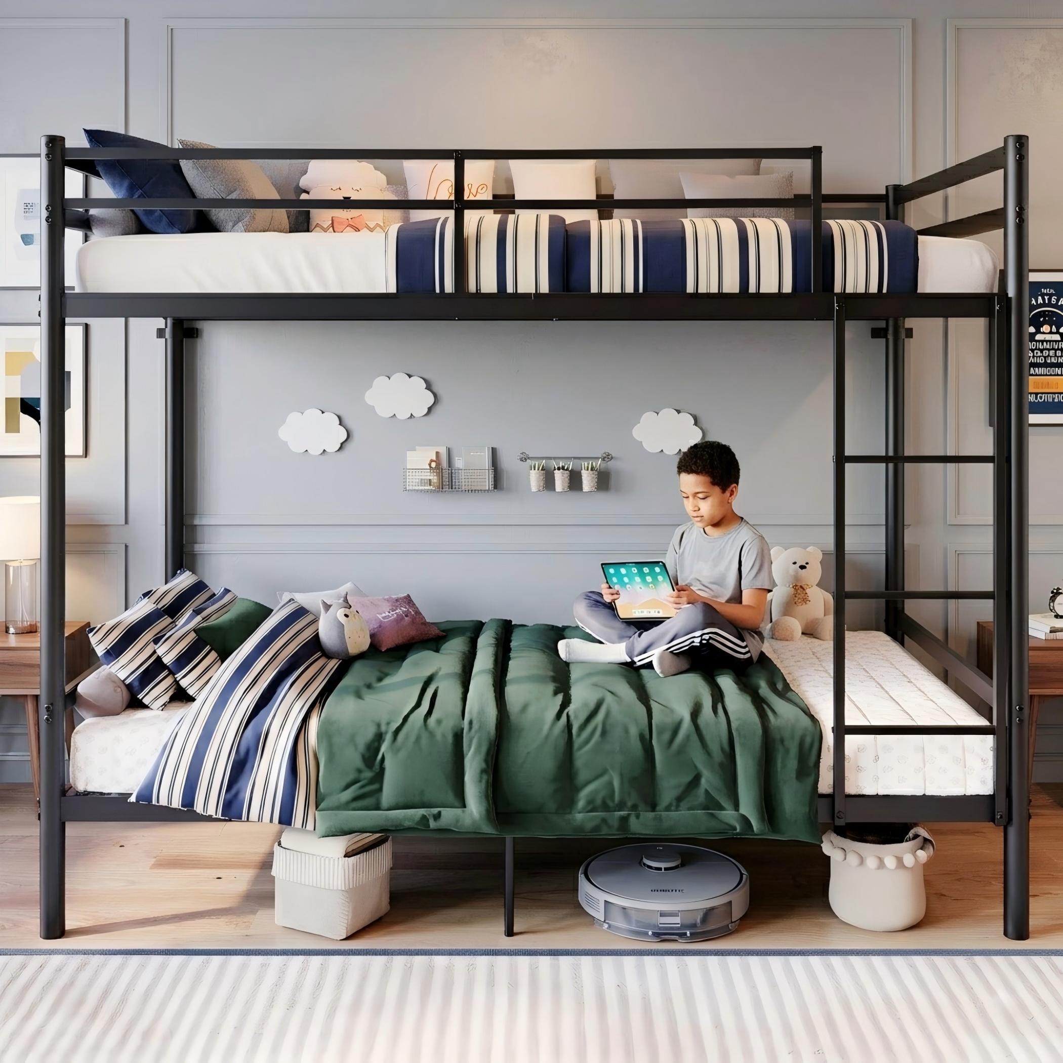 Aukfa Twin over Twin Bunk Bed, Black Metal Bunk Bed for Kids with Ladder & 9" Under-Bed Storage