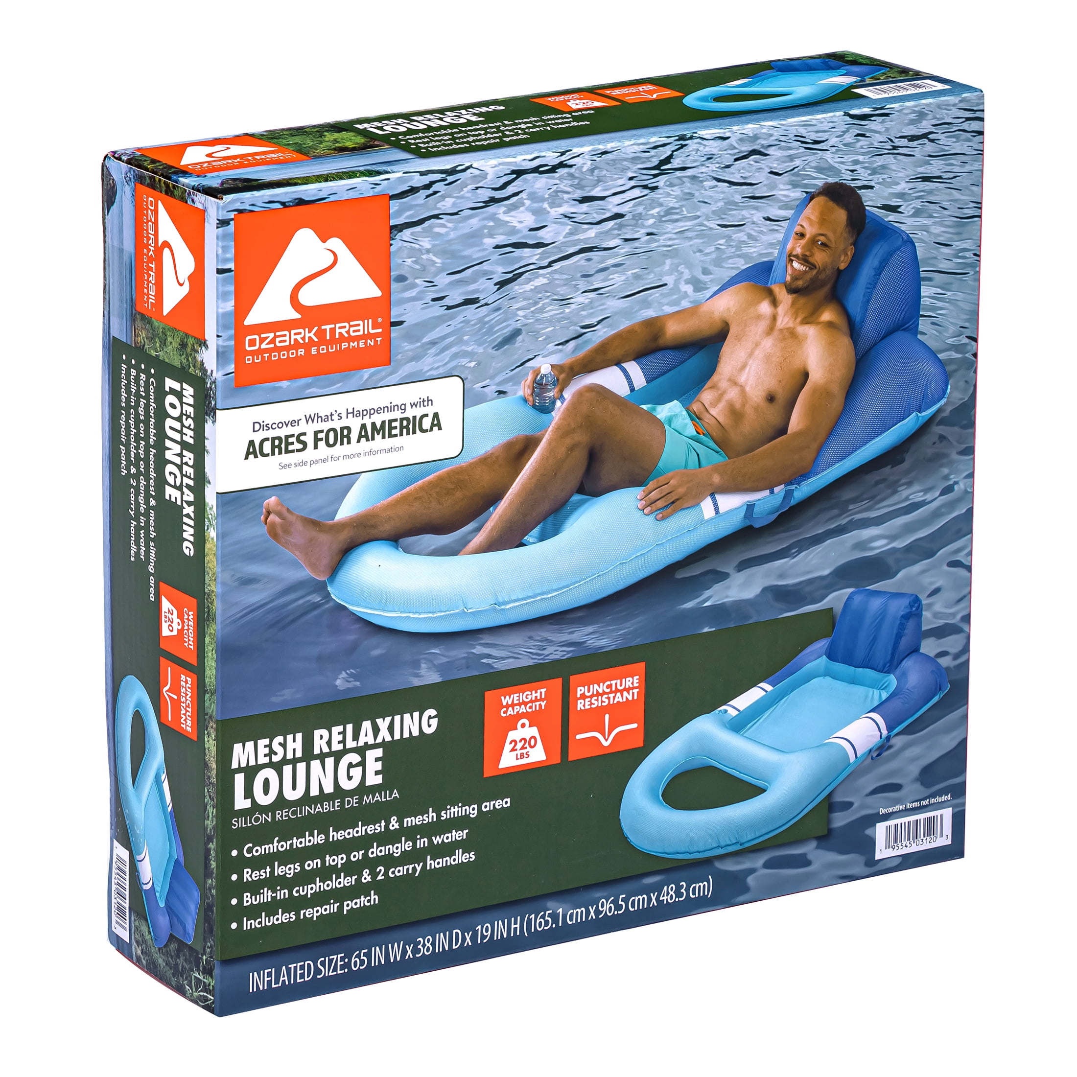 (2 pack) Ozark Trail Inflatable Mesh Relax Lounge, Blue & White