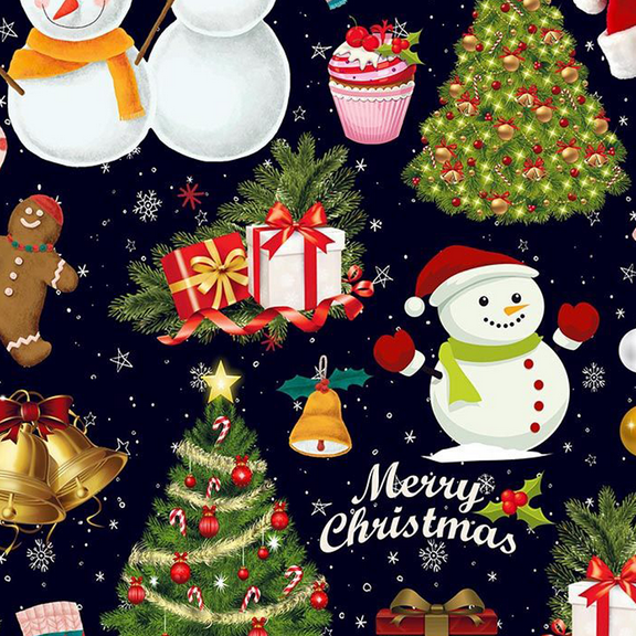 Stylish Fabric Snow People Dark Design Printed on 100% Cotton Quilting Fabric, DIY Projects by the Yard (Navy, White, Green)