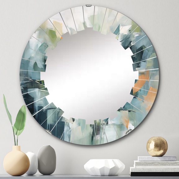 DESIGN ART Designart "Blue Botanical Garden III" Abstract Botanicals Modern Wall Mirror 24in.x24in.