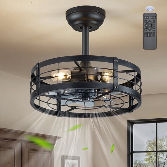 Zardon 18" Black Antique Caged Indoor Ceiling Fan with Pure Copper Motor, Dimmable LED Lights, Remote Control, 6 Speeds