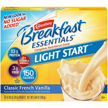 Carnation Breakfast Essentials Light Start Powder Drink Mix, French Vanilla, 0.71 oz. Packets, 8
