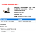 thumbnail image 2 of Air Filter - Compatible with 1990 - 1996 GMC C7000 Topkick 6.6L 6-Cylinder Turbocharged Diesel 1991 1992 1993 1994 1995, 2 of 2
