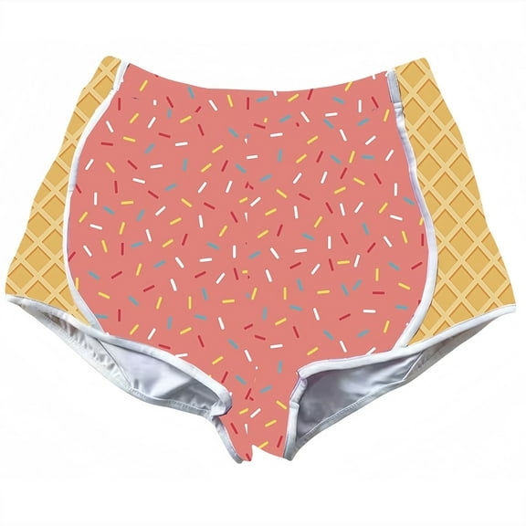 MIXUE Toddler Girls Pants Summer Ice Cream Print Elastic Waist Pockets Loose Fit Casual Shorts Trousers Daily-Wear,Pink,3-4 Years