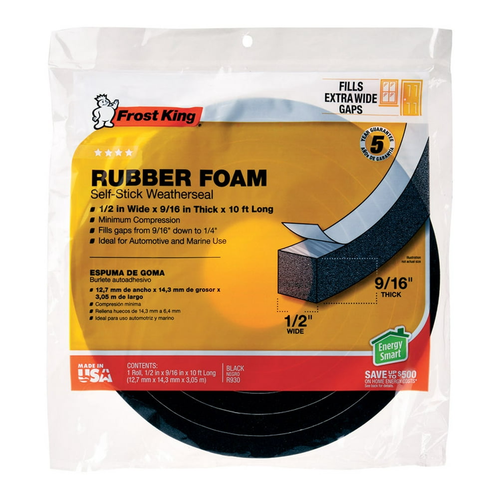 Frost King Available R930H Sponge Rubber Foam Tape 9/16Inch, Black, 1/