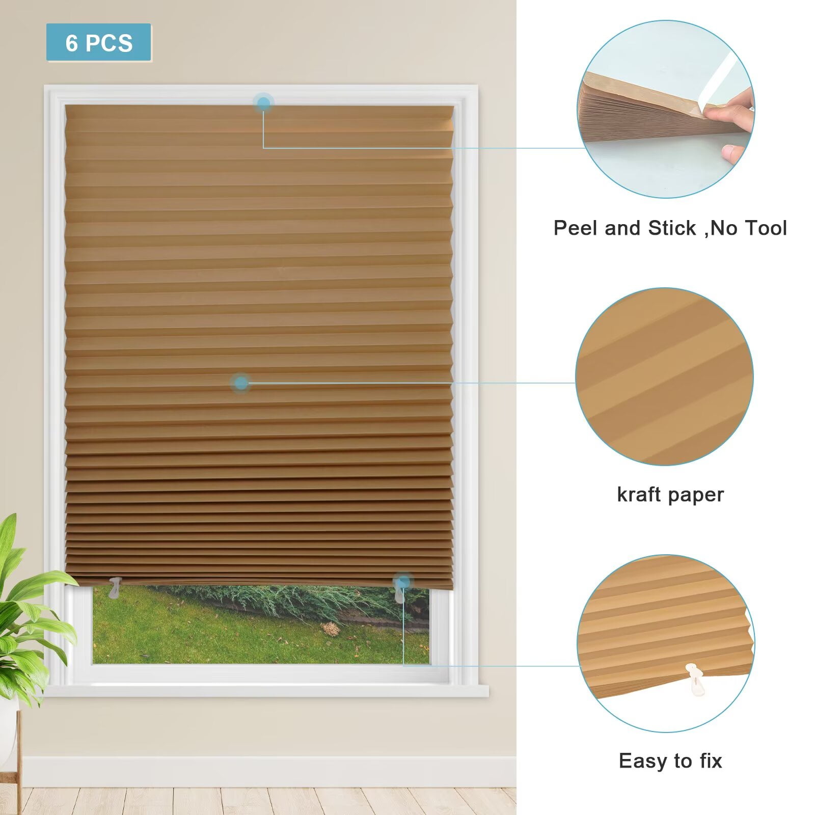 MYshade 12 Pack No Tools Temporary Blackout/Light Filtering Paper Shades for Windows(Brown, 36" W x 72" H)