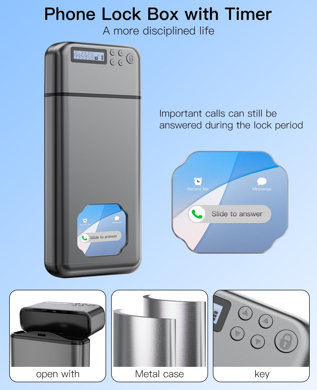 iDiskk Cell Phone Safe Timed Lock Case with Timer Self-Control Phone Locker Box for Addiction Management, Secure, Durable, User-Friendly 1PC Black