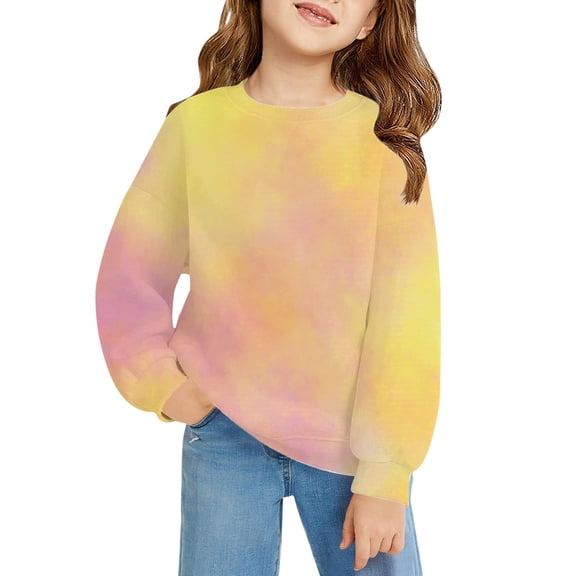 Girls Cute Tie Dye Fleece Sweatshirts Crewneck Loose Gradient Long Sleeve Casual Streetwear School Outfit Fall Winter Clothes