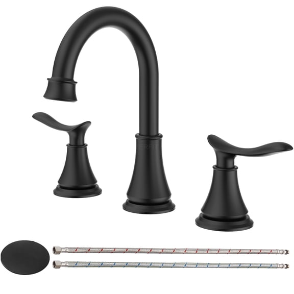 JERFIT 8" Widespread Bathroom Sink Faucet, 2-Handle Matte Black Vanity Faucet with 360° Swivel Spout, 3-Hole Deck Mount Basin Tap