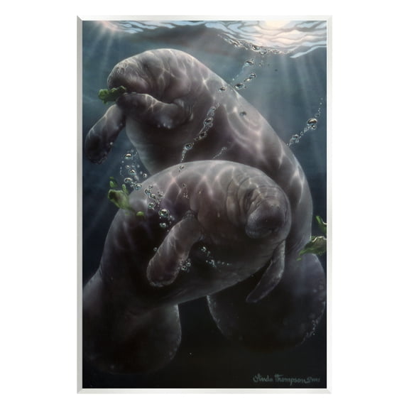 Stupell Industries Snack Time Manatees Underwater Coastal Painting Unframed Art Print Wall Art