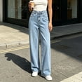 thumbnail image 2 of Womens Wide Leg Baggy Jeans Stretchy High Waist Denim Pants Straight Leg,with Pockets,Denim Fabric,Adjustable Cinched Waist,Full Length, Loose Fit,Casual, 2 of 6
