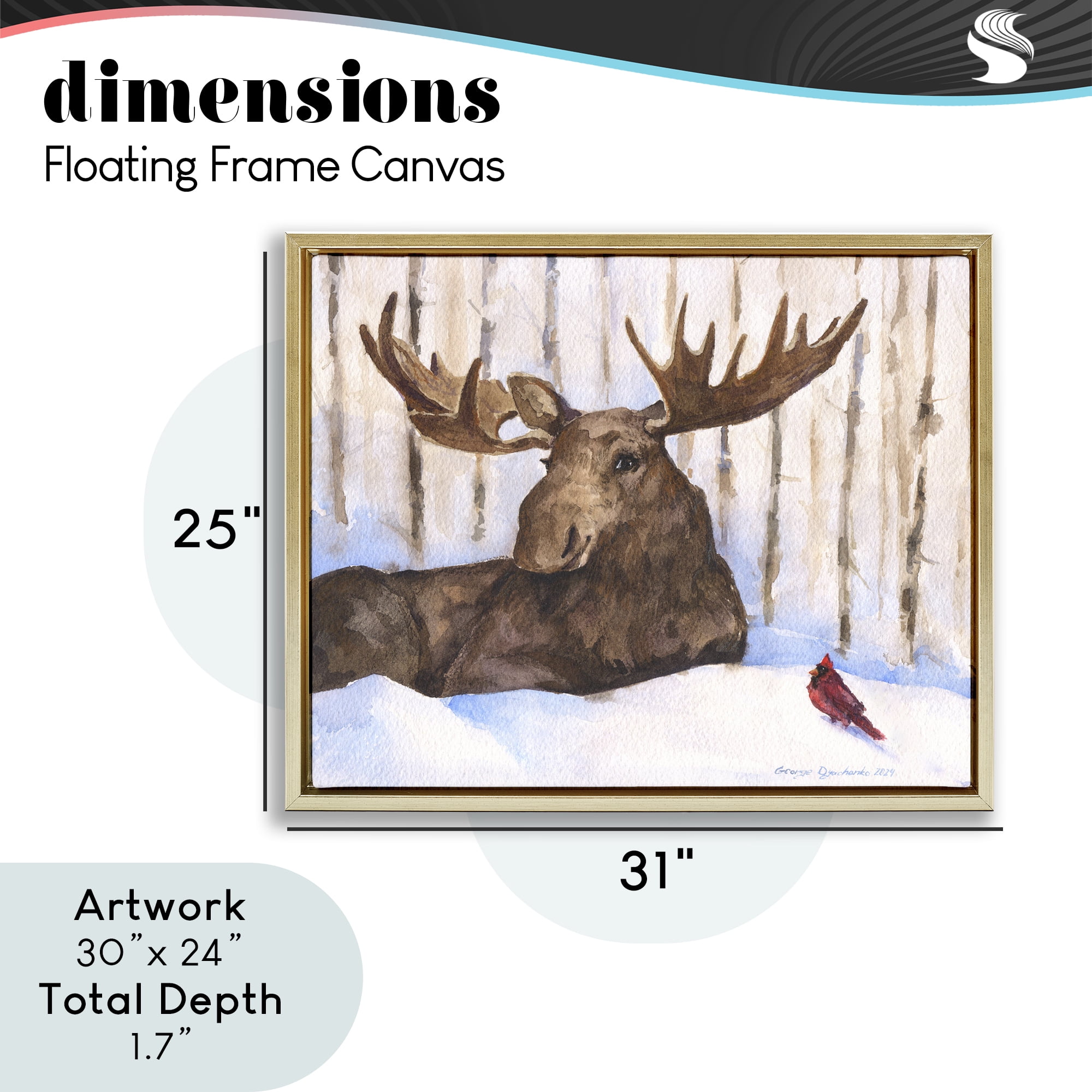 Stupell Industries Moose & Red Cardinal Gold Framed Floater Canvas Wall Art, design by George Dyachenko