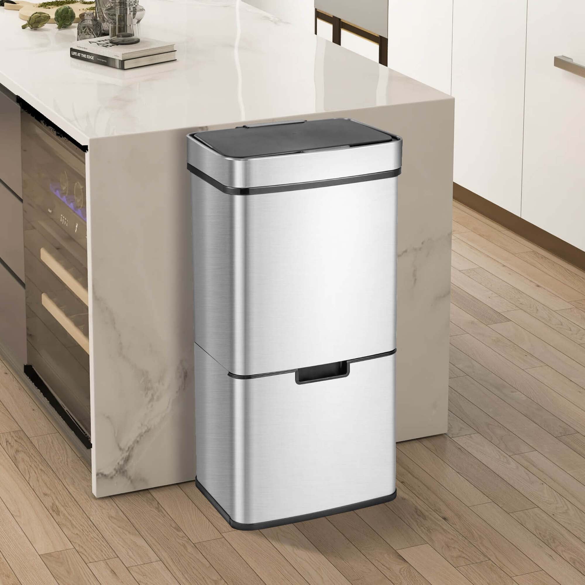 Costway 19 Gal Kitchen Trash Can with Soft Closing Lid & Stay-open Design Inner Buckets Silver