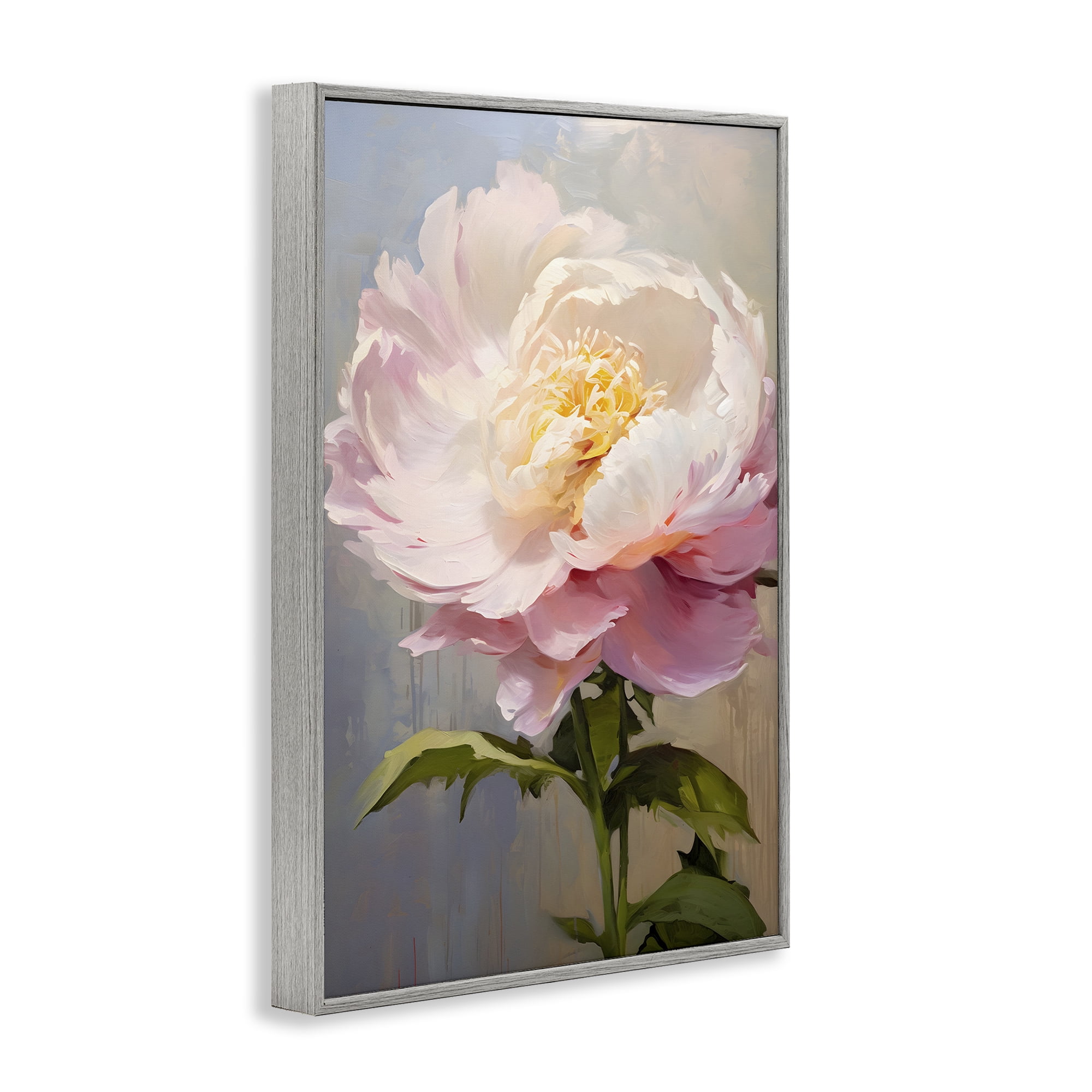 Stupell Industries Pink Rose in Bloom Botanical & Floral Painting Gray Framed Art Print Wall Art, 20 x 30