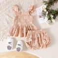 thumbnail image 2 of kpoplk Toddler Girl Clothes Summer Outfits, Sleeveless Ruffle Hem Tank Top + Shorts 2Pcs Cute Baby Girls Clothing Set 1-5T(Khaki,12-18 M), 2 of 5