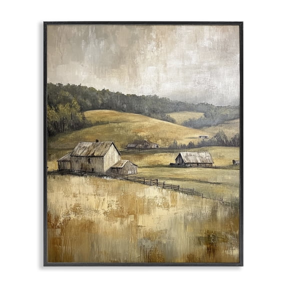Stupell Industries Rustic Farmland & Rolling Hills Landscape & Nature Painting Black Framed Art Print Wall Art, 11 x 14