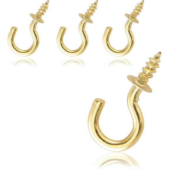 100Pcs 1/2-Inch Cup Hooks Ceiling Hooks, Metal Screw-in Hooks, Gold