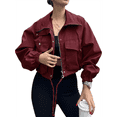 thumbnail image 1 of Womens Cropped Jacket Zip Up Oversized Utility Anorak Coat with Pockets Wine Red S, 1 of 8