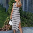 thumbnail image 4 of Ruyang Womens Bodycon Summer Casual Midi Sundress Sleeveless Cute Hollow Out Knit Side Slit Striped Long Tank Dress Long Sleeve Shirt Dress, 4 of 7
