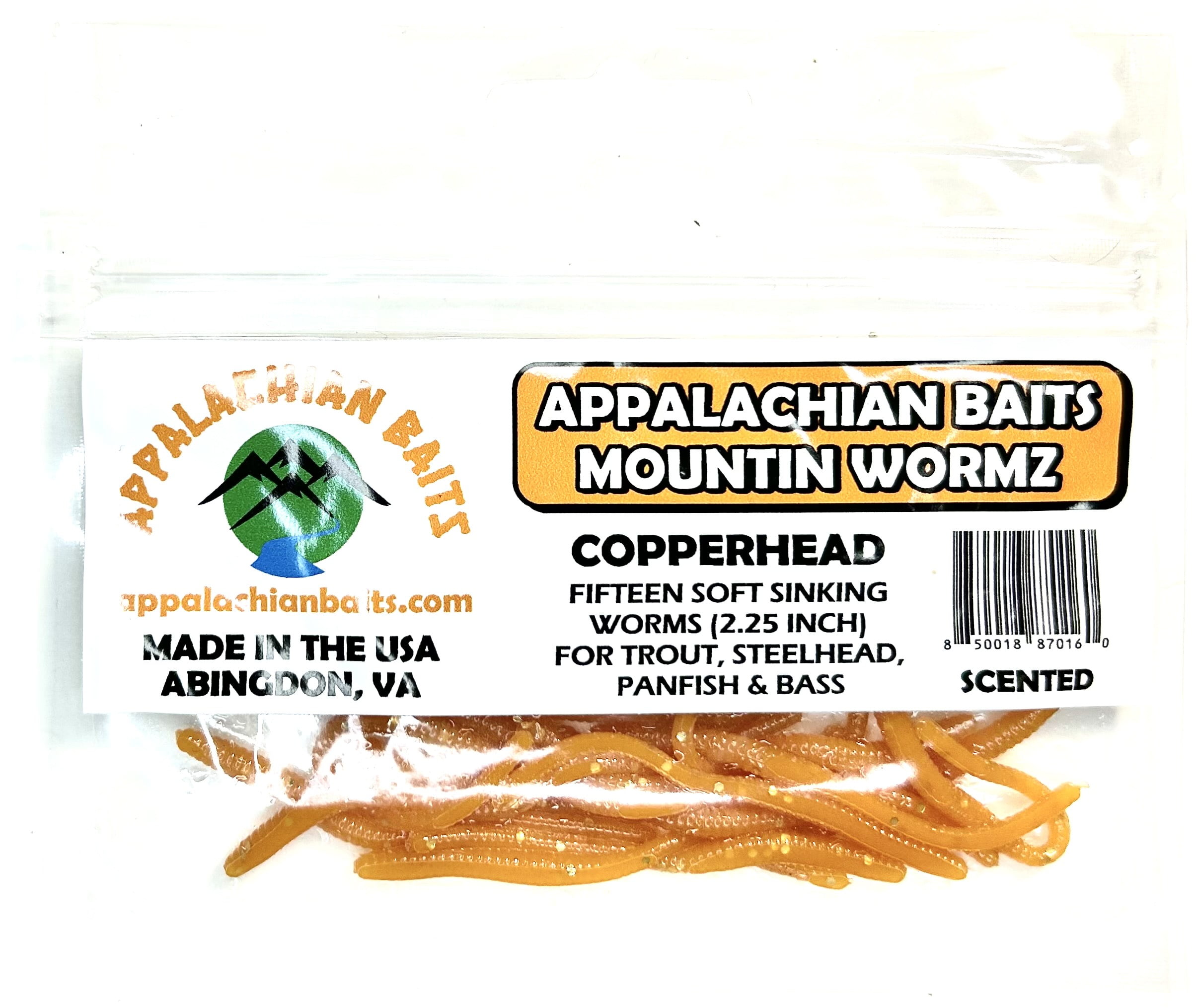 Appalachian Baits Mountin Wormz Copperhead 2 1/4 Soft Sinking Fishing Bait  Worms, Scented, 15 count