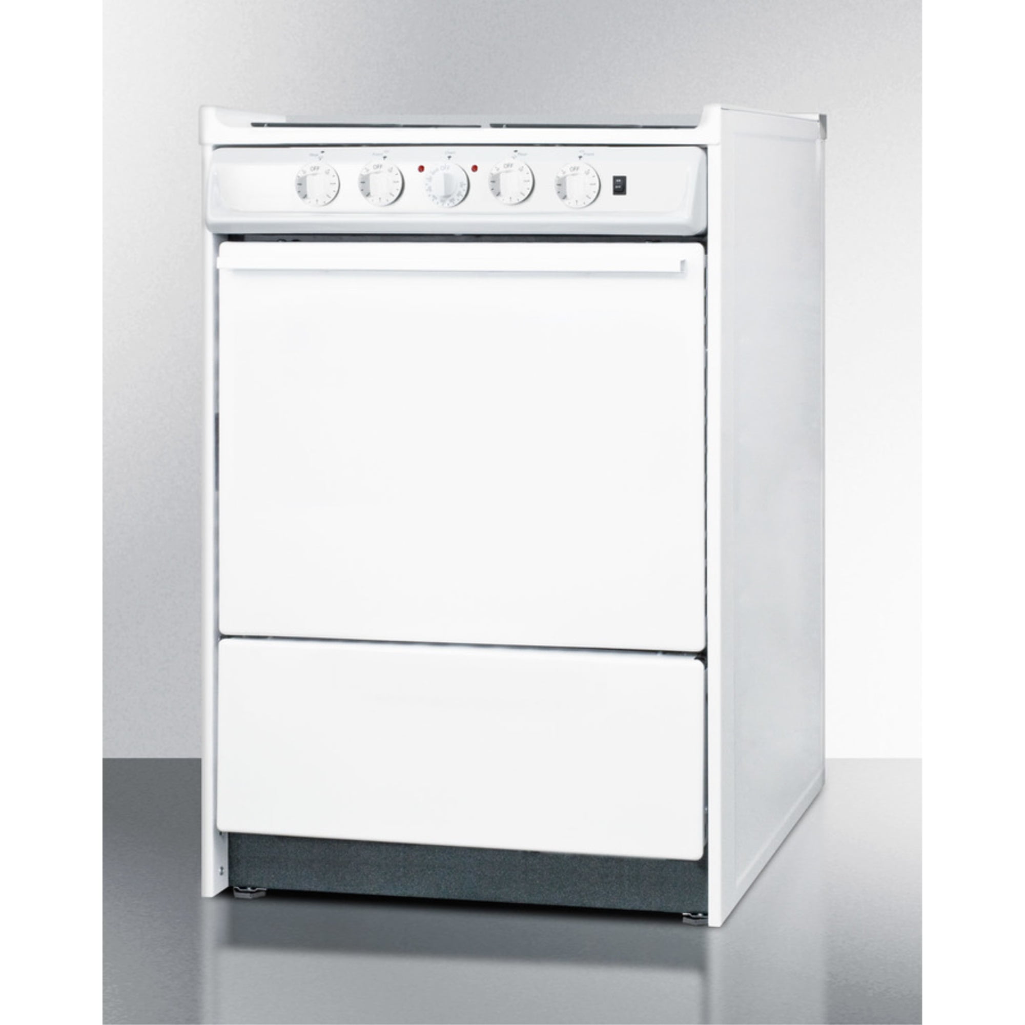 24" wide slide-in style electric coil top range in white