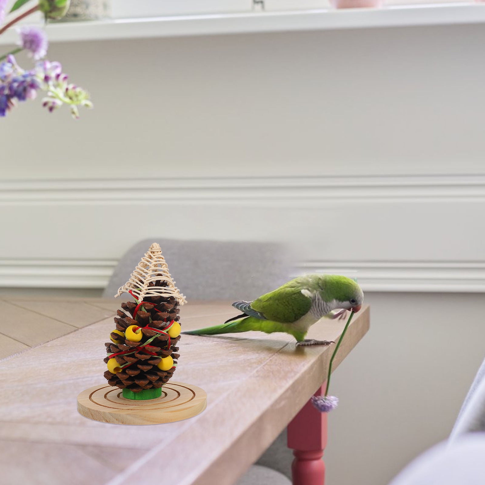 SEWOART Wooden Parrot Cage Accessory with Pinecone Shape for Chewing and Foraging
