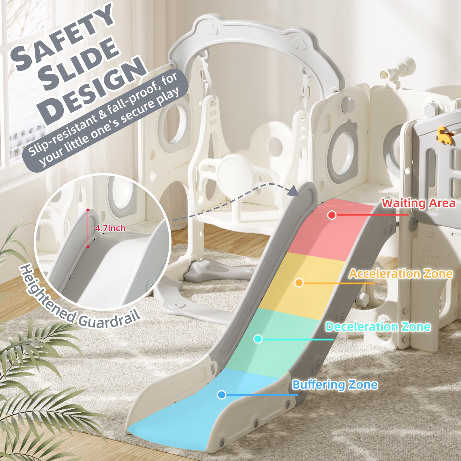 XJD 12 in 1 Toddler Slide and Swing Set - Baby Slide for Toddlers 1-3, Indoor Outdoor Toddler Playset Playground, Gray