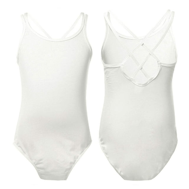 Kaerm Justaucorps de Danse Basique Sans Manches pour Filles, Dos Croisé, Classique, Ivoire, TG