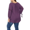 thumbnail image 4 of MODA NOVA Juniors' Plus Size Raglan Sleeves Tie Neck Tunic Top Purple 3X, 4 of 6