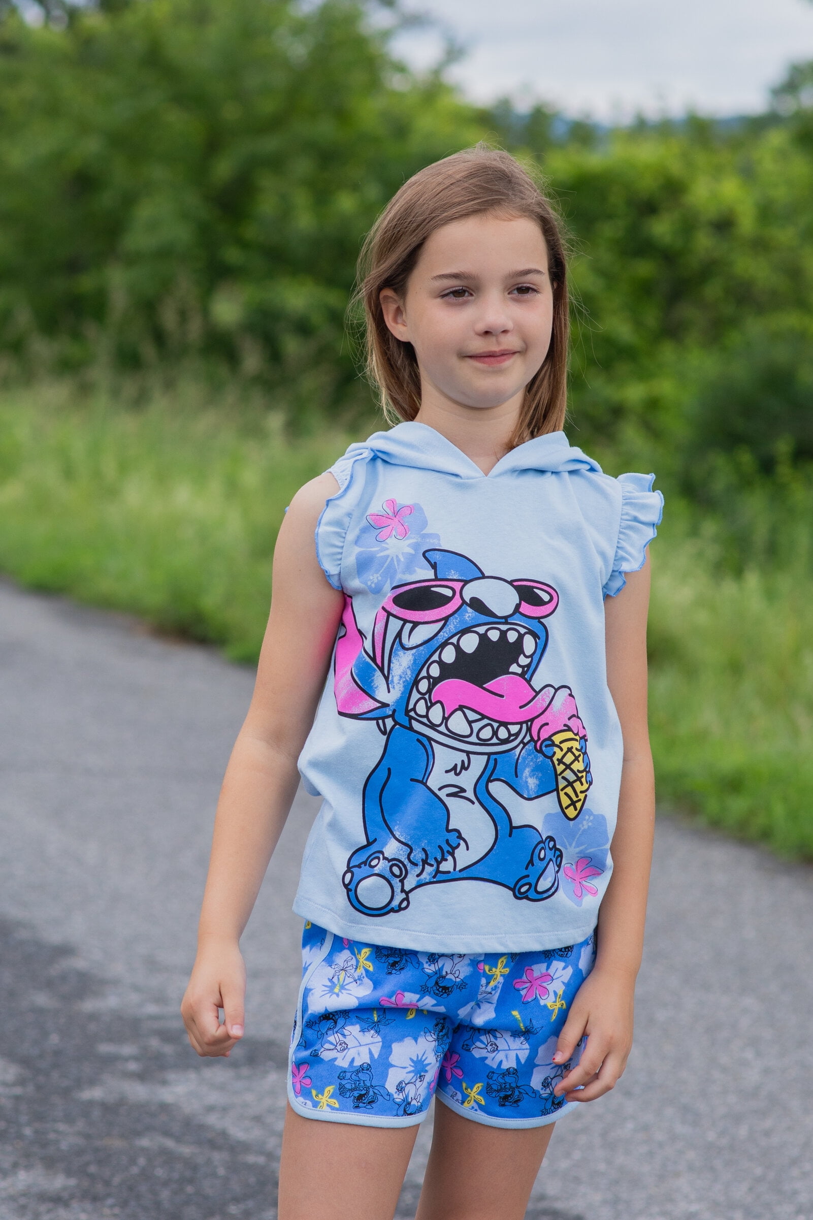 Disney Lilo & Stitch Little Girls Cosplay Tank Top and Active Retro Dolphin French Terry Shorts Little Kid to Big Kid